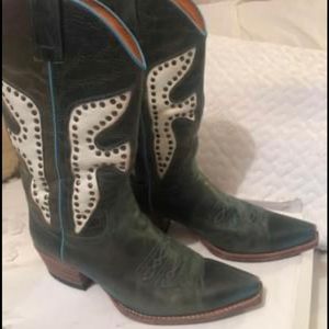 Green & Turquoise Frye Cowboy Boots Sz 7.5